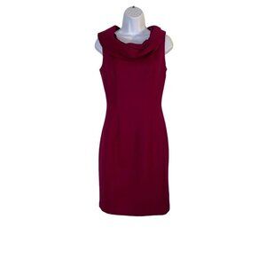 Roni Women's Wool Sheath Dress‎ Pink Back Slit Cowl Neck Sleeveless Zip Size S